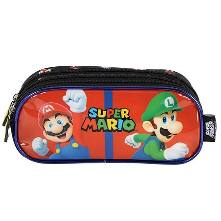 Estojo Triplo Escolar Super Mario E Luigi Luxcel