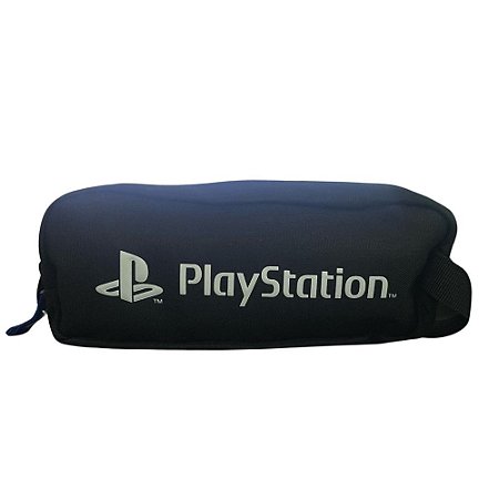 Estojo Simples Escolar Playstation Preto e Branco Pacific