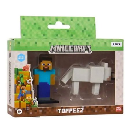 Minecraft Pack 2 Mini Figuras Steve e Lobo Multikids