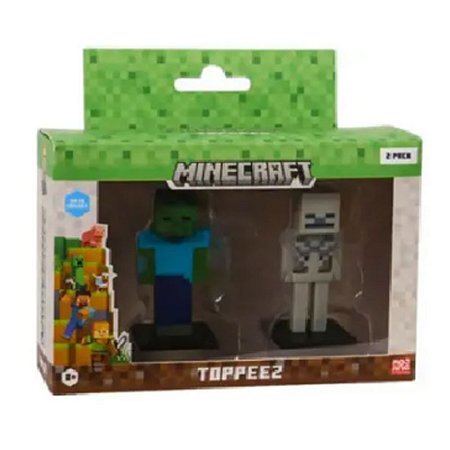 Minecraft Pack 2 Mini Figuras Zombie e Esqueleto Multikids