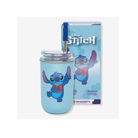 Copo com Canudo 300ML Zona Criativa Stitch Azul