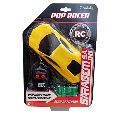Carro Controle Remoto Pop Racer Garagem Candide Amarelo
