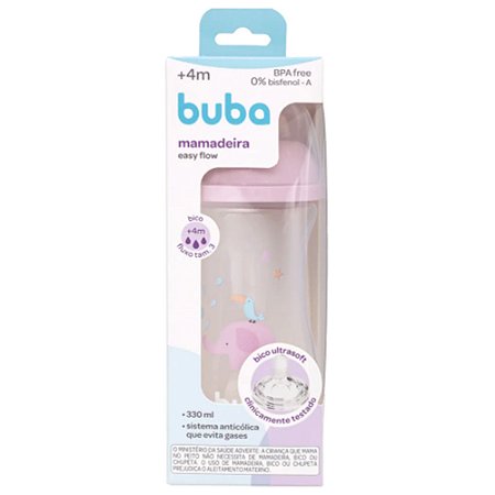 Mamadeira Buba Rosa Easy Flow Elefante 330ml