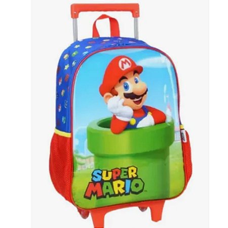 Mochila Escolar De Rodinha Super Mario Azul Luxcel
