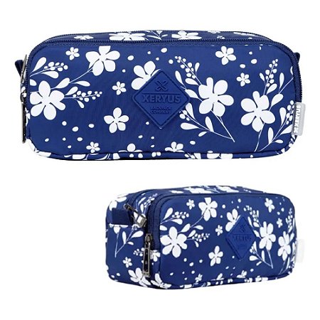 Estojo Duplo Escolar Floral Azul Xeryus 12165