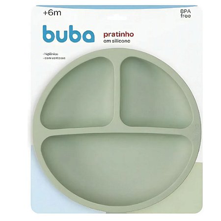 Pratinho De Silicone Com Divisorias E Ventosa Verde