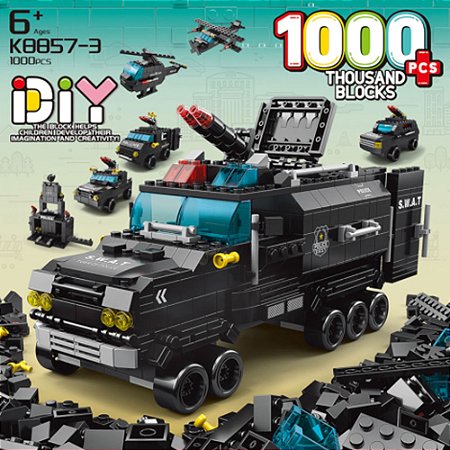 Blocos De Montar Carro De Polícia 1000 Pc 6 Em 1 Bloxi