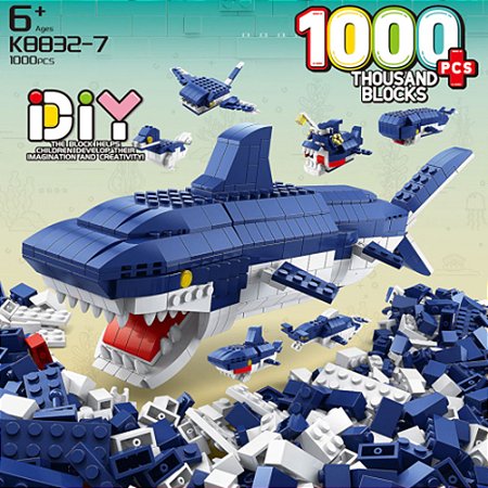 Blocos De Montar 1000 PC Tubarão 6 Em 1 Bloxi
