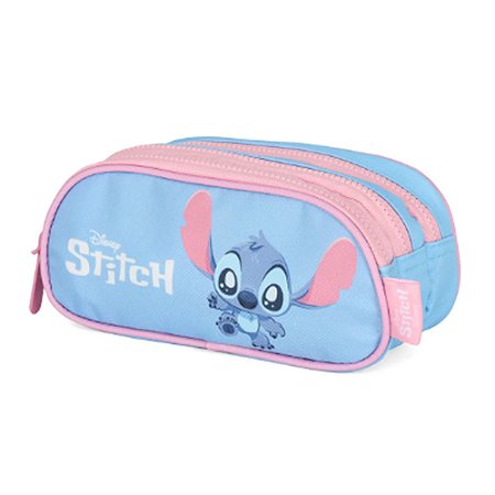 Estojo Triplo Infantil Médio Stitch Disney Azul