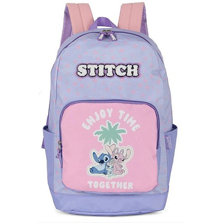 Mochila De Costas Stitch E Angel Flores Lilás Luxcel