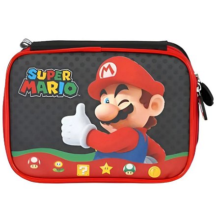 Estojo Escolar Box Super Mario 100 Canetas Luxcel Preto
