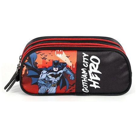 Estojo Escolar Triplo Batman Gotham Hero Luxcel Preto