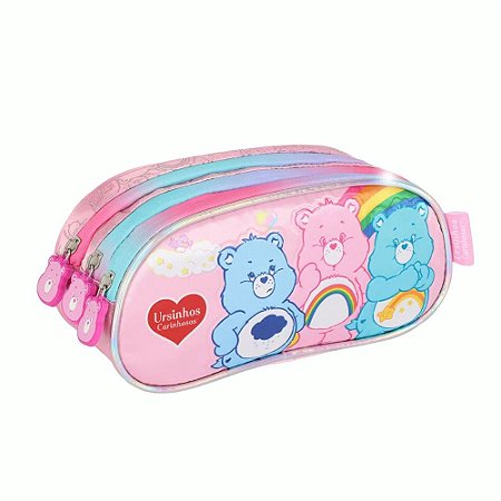 Estojo Triplo Escolar Ursinhos Carinhosos Rosa Luxcel