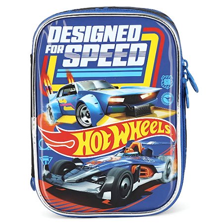 Estojo Box Hotwheels Speed Azul Luxcel