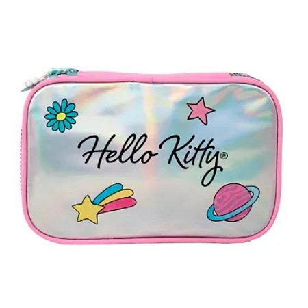 Estojo Box Tween Hello Kitty Metalizado com Patches