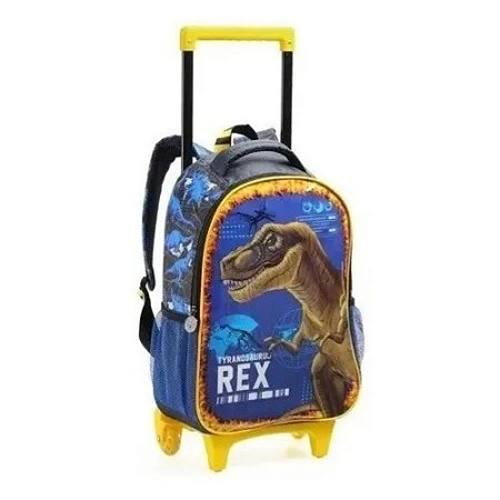 Mochila De Rodinhas Dinossauro T Rex Luxcel Azul