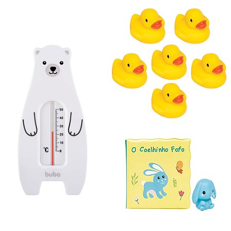 Kit Hora Do Banho Divertido Buba Termômetro Livrinho e Patinhos