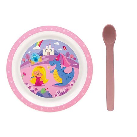 Kit Introdução Alimentar Colher e Pratinho Buba Rosa