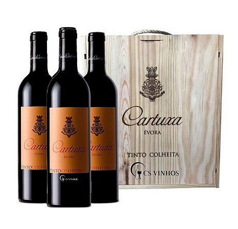Caixa De Madeira Com 3 Vinho Tinto Cartuxa Évora Colheita 750ml