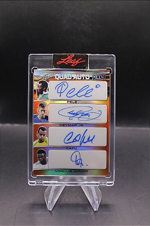 Pele/Neymar/Cafu/Vinicius Jr - 2022 Leaf Metal Orange Quad Auto - Brasil