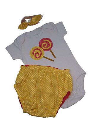 Body com tapa fralda dupla face Pirulito