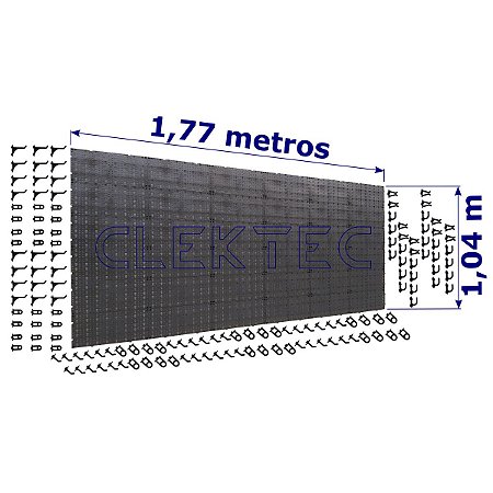 Painel P/ Ferramentas 1,77x1,04 Plástico Preto C 144 Ganchos