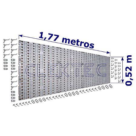 Painel P/ Ferramentas 1,77x0,52 Plástico CINZA C/ 72 Ganchos