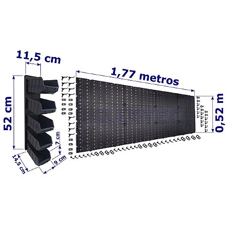Painel P/ Ferramentas 1,77x0,52 Preto C/ 05 Caixas Gaveteiro