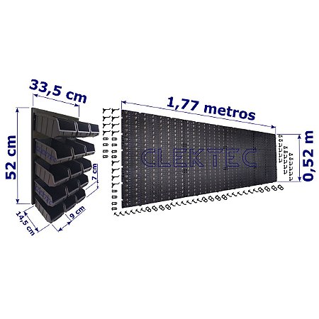 Painel P/ Ferramentas 1,77x0,52 Preto C/ 15 Caixas Gaveteiro