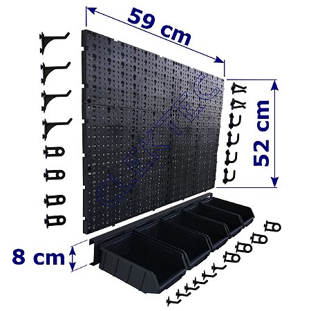 Painel P/ Ferramentas 0,59x0,52 C/ 05 Caixas Gaveteiro Preta