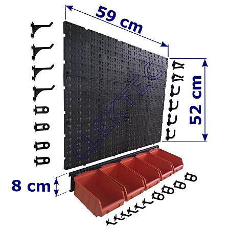Painel P/ Ferramentas 0,59x0,52 C/ 05 Cxs Gaveteiro Laranja