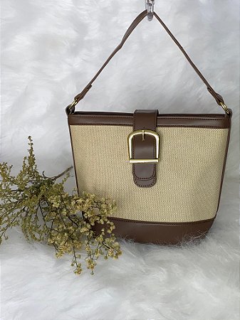 Bolsa Feminina Estruturada Bicolor com Fivela – Estilo Clássico e Elegante