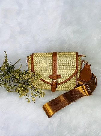 Bolsa Tiracolo Riviera – Palha Trançada com Acabamento em Couro Sintético