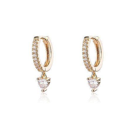 Brinco Argola Banho em Ouro 18K Cravejado com Ponto de Luz