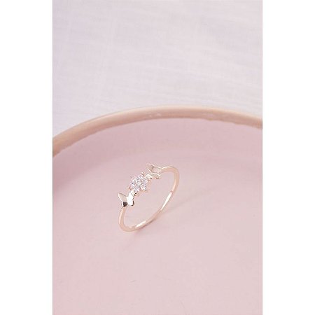 Anel Banho em Ouro 18K Flor Zircônia uma Borboleta de Cada Lado 7
