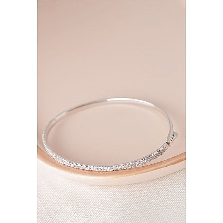 Bracelete Banho em Ródio Metade Duas Fileiras Cravejadas Outra Metade Lisa