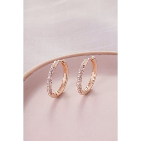 Brinco Argola Banho em Ouro 18K 20mm Micro Cravação Dentro e Fora
