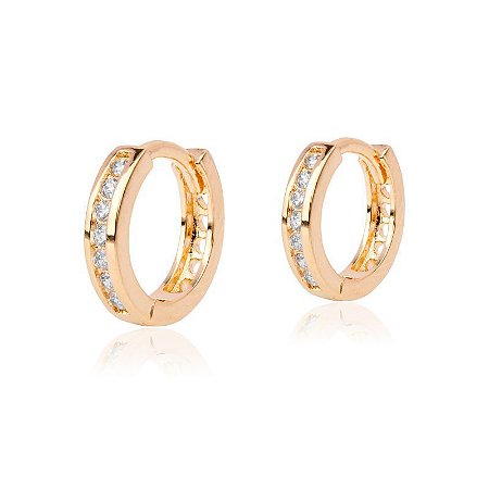 Brinco Argola Banho em Ouro 18K uma Fileira com Oito Zircônias