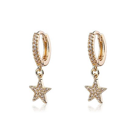 Brinco Argola Banho em Ouro 18K Pequena Estrela Cravejada