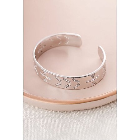 Bracelete Banho em Ródio Baguetes Centrais e Cravação Triangular