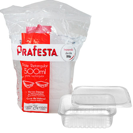 Pote Transparente Retangular com Tampa Prafesta 500ml - 24 und