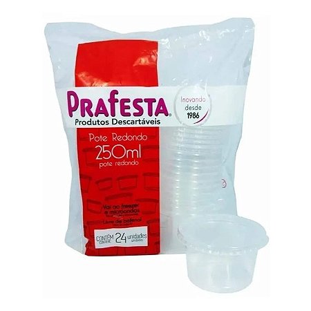 Pote Redondo para Bolo com Tampa 250ml com 24 un PRAFESTA