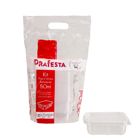 Pote Transparente Retangular C/ Tampa Prafesta 150ml - 20 und
