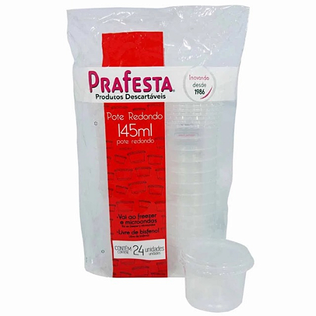 Pote Redondo para Bolo com Tampa 145ml com 24 un PRAFESTA