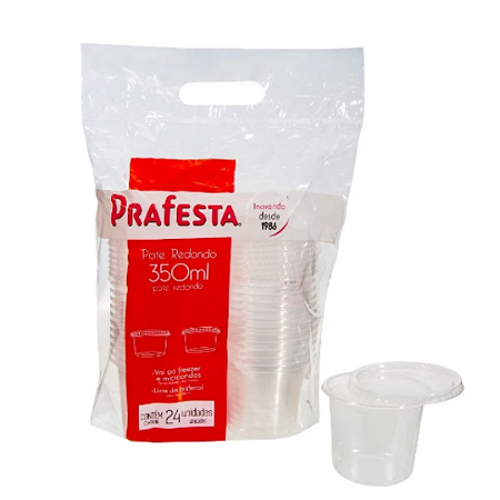 Pote Redondo para Bolo com Tampa 350ml com 24 un PRAFESTA