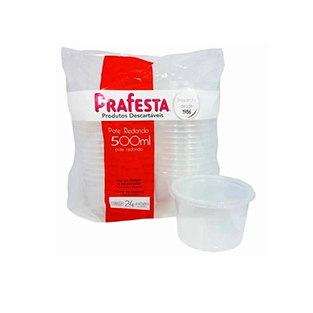 Pote Redondo para Bolo com Tampa 500ml com 24 un PRAFESTA
