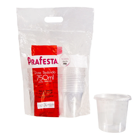 Pote Redondo para Bolo com Tampa 750ml com 24 un PRAFESTA