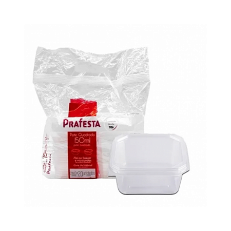 Pote Quadrado para Bolo com Tampa 150ml com 20 un PRAFESTA