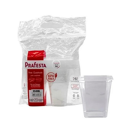 Pote Quadrado para Bolo com Tampa 350ml com 20 un PRAFESTA