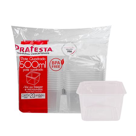 Pote Quadrado para Bolo com Tampa 500ml com 20 un PRAFESTA